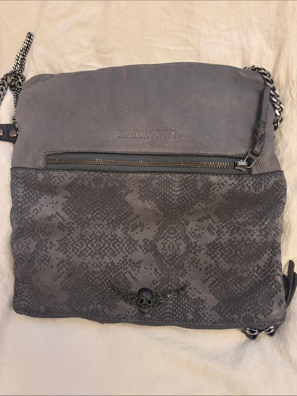 Studded Gray Skull Crossbody Bag